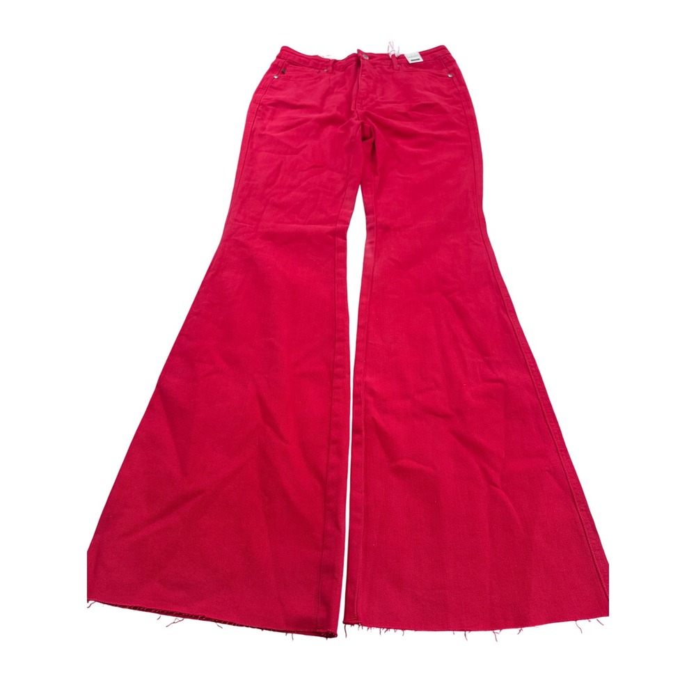 Judy Blue Red High Waist Control Top Raw Hem Flare Jeans 11/30 NEW